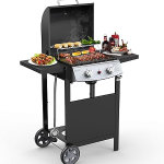 Cowsar Parrilla de gas propano para barbacoa de 2 quemadores, acero inoxidable 20000 BTU, equipada con quemador lateral y 4 ruedas para una fácil movilidad, ideal para cocinas al aire libre