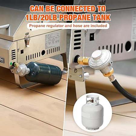 71p7wDwprvL._AC_SY450_.jpg Parrilla de gas de mesa de 3 quemadores, parrilla de propano portátil de acero inoxidable con patas plegables para patio al aire libre, campamento, portón trasero, viaje en caravana - Imagen 2