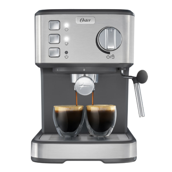 Oster Cafetera Espresso Compacta  BVSTEM5502, 15 Bares de Presión, Prepara 2 Tazas, con Vaporizador y Accesorios, Acero Inoxidable - Imagen 3