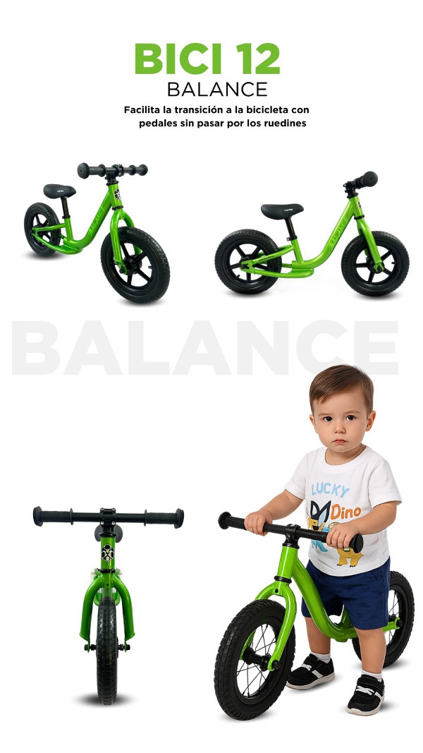 Bicicleta 12¨ deportiva de equilibrio para niños, de entrenamiento sin pedales, marco ligero, con llantas que nunca se desinflan, para niños de 18 meses a 4 años marca SuperPro - Imagen 1