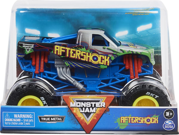 Monster Jam - Camión monstruo oficial Aftershock – Aftershock Collector escala 1:24 – Llantas cromadas y neumáticos BKT para uso en todos los sets de juego, coleccionable para fanáticos y - Imagen 6