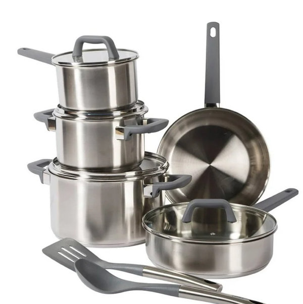 Juego de Ollas de Cocina Oster de 11 Piezas, Cuerpo de Acero Inoxidable, Tapas Ventiladas, incluye Utensilios de Cocina - Imagen 1