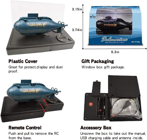 YEIBOBO ! 6 Canales Mini RC Submarine Toy (Negro) - Imagen 2