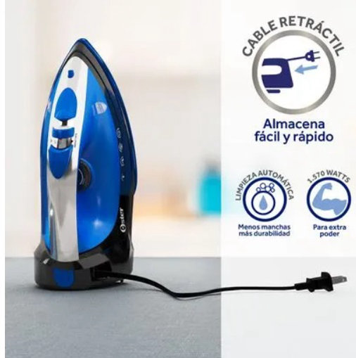 Plancha de Vapor Oster® con Cable Retráctil y Golpe de Vapor, Azul, - Imagen 3