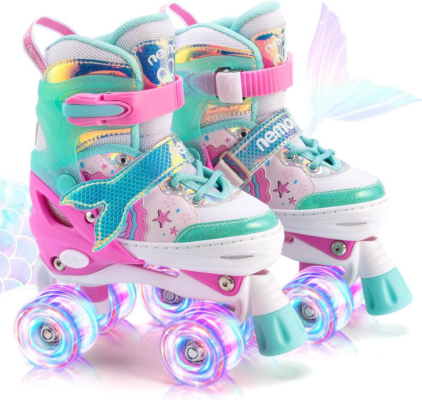 Patines de 4 tamaños ajustables con luz para niñas y niños pequeños principiantes para interiores y exteriores - Imagen 9