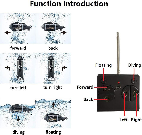 YEIBOBO ! 6 Canales Mini RC Submarine Toy (Negro) - Imagen 3